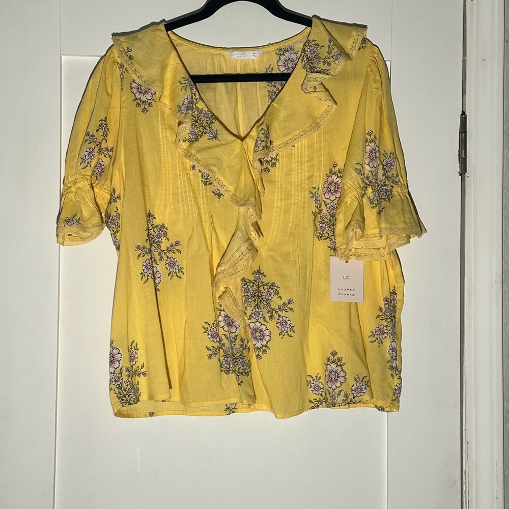 LC Lauren Conrad Yellow Boho Floral Blouse